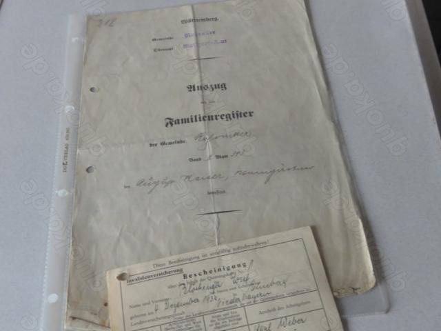 Familienregister Württemberg, Auszug in altdeutscher Schrift zu verschenken - 1